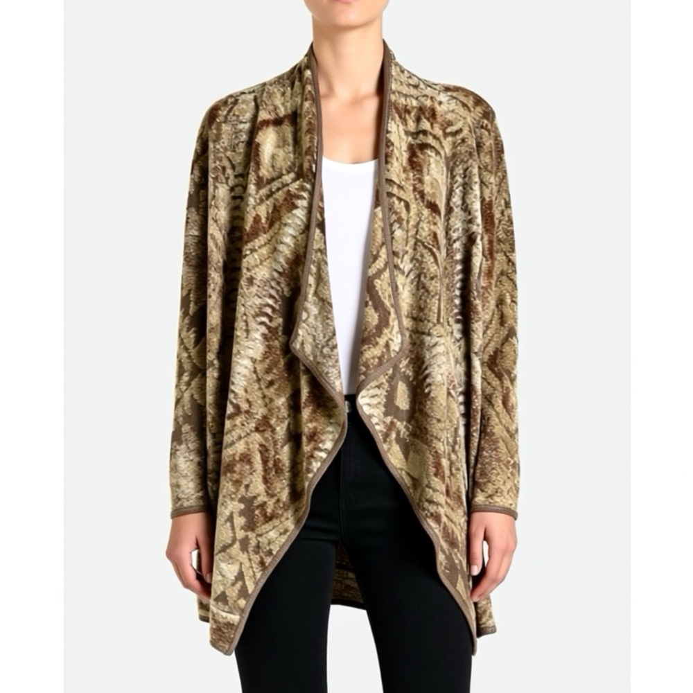 Lucky Brand Women Medium Brown Aztec Western Open Front Cardigan Sweater Size M